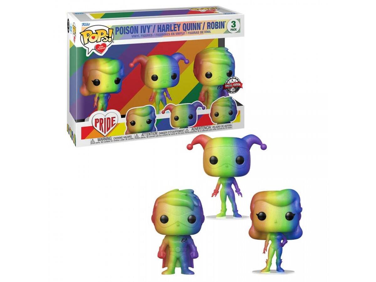 Funko Pop DC Pride: 3- Pack Heroes- Poison Ivy, Harley Quinn, Robin Special Edition 19003-5996