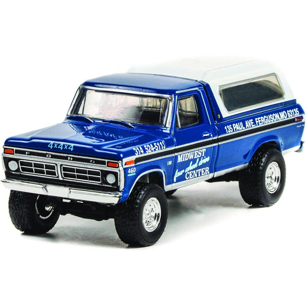 Greenlight 1:64 1974 Ford F-250 with Camper Shell - Midwest Four Wheel Drive Center 30345 - Thumbnail