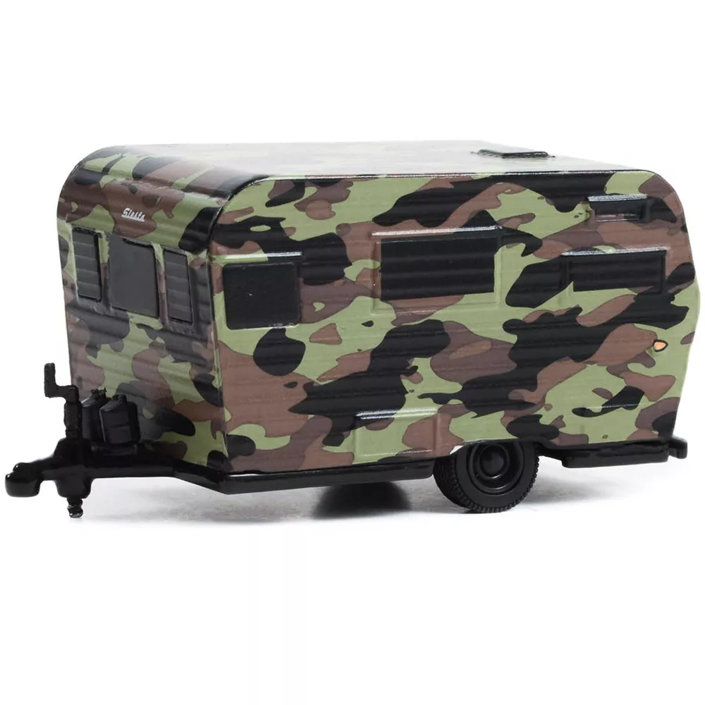 Greenlight 1:64 Hitched Homes Series 13 1958 Siesta Travel Trailer – Camouflage 34130-B - Thumbnail