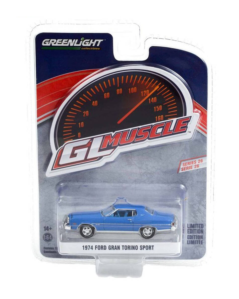 Greenlight Muscle Series 26 1974 Ford Gran Torino Sport 2-Door Hardtop - Medium Blue Metallic