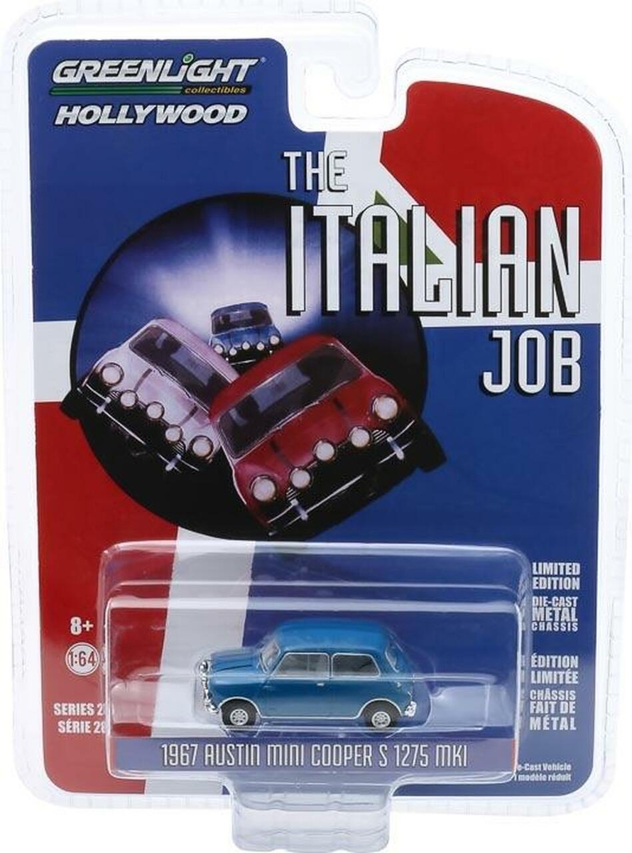 Greenlight The Italian Job (1969) - 1967 Austin Mini Cooper S 1275 MkI - Blue with Black Leather Straps Solid Pack - Thumbnail