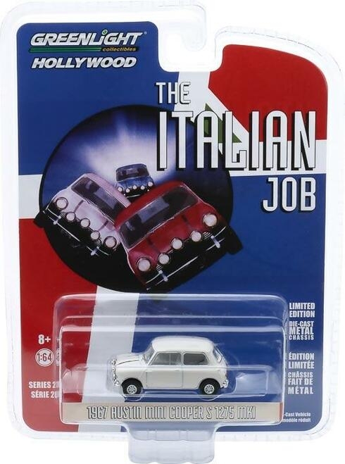 Greenlight The Italian Job (1969) - 1967 Austin Mini Cooper S 1275 MkI - White with Black Leather Straps Solid Pack  - Thumbnail