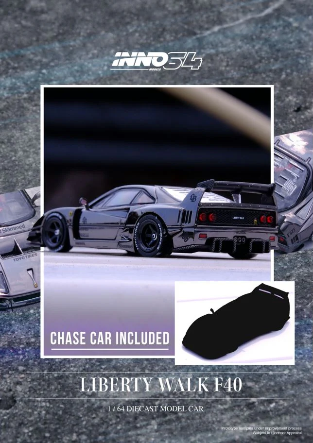 Inno 1/64 LBWK F40 Chrome Black (Chase Car Included) IN64-LBWKF40-CHB - Thumbnail