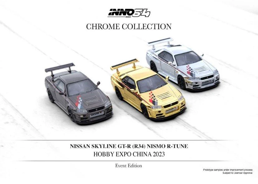 Inno 1/64 Nissan Skyline GT-R R34 Nismo R-Tune Chrome 3 Cars Set - Thumbnail