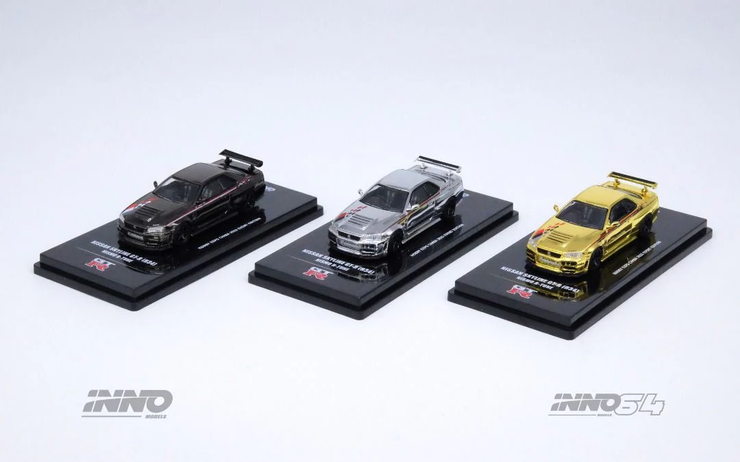 Inno 1/64 Nissan Skyline GT-R R34 Nismo R-Tune Chrome 3 Cars Set - Thumbnail