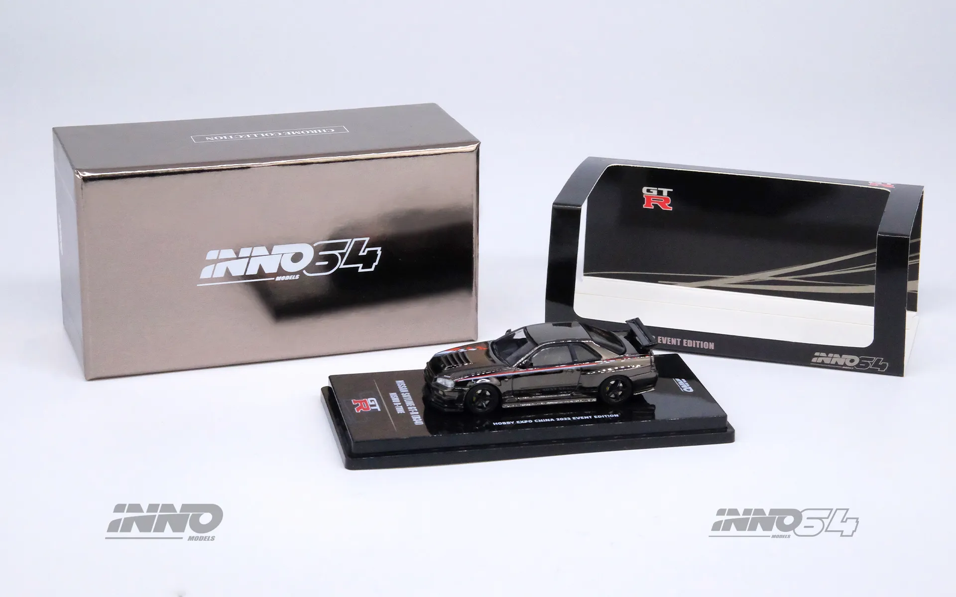 Inno 1/64 Nissan Skyline GT-R R34 Nismo R-Tune Chrome Black - Thumbnail