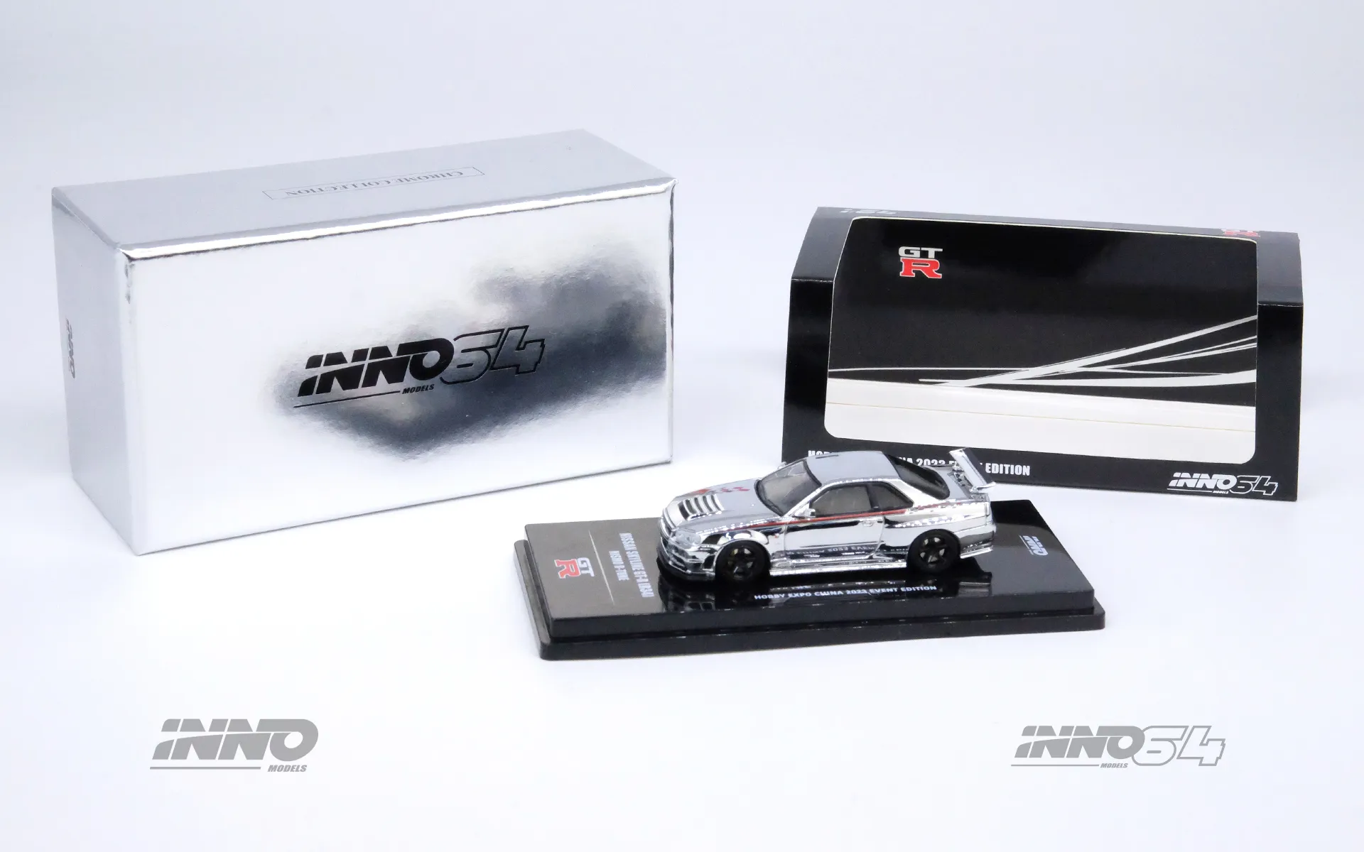 Inno 1/64 Nissan Skyline GT-R R34 Nismo R-Tune Chrome Silver - Thumbnail