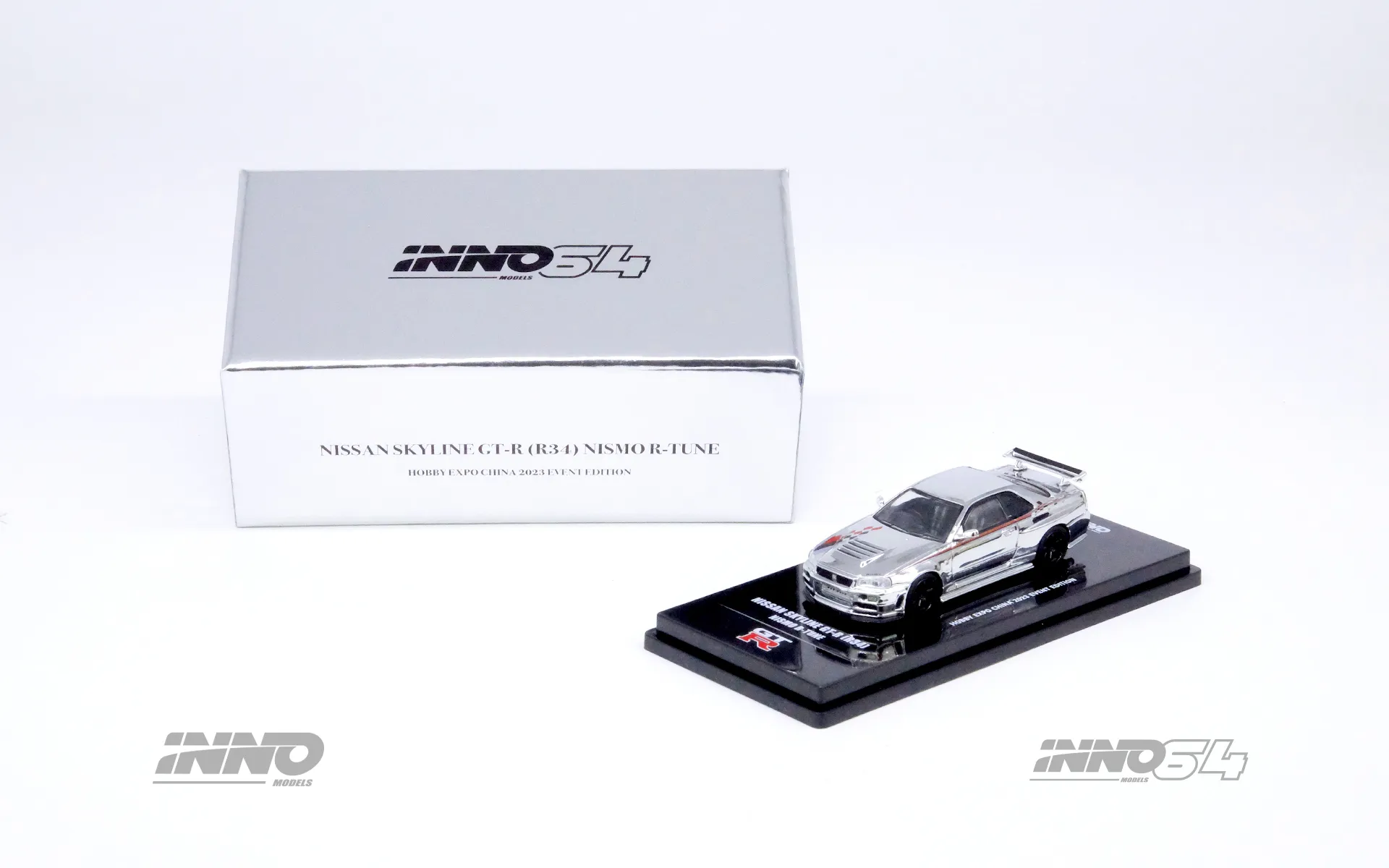 Inno 1/64 Nissan Skyline GT-R R34 Nismo R-Tune Chrome Silver - Thumbnail