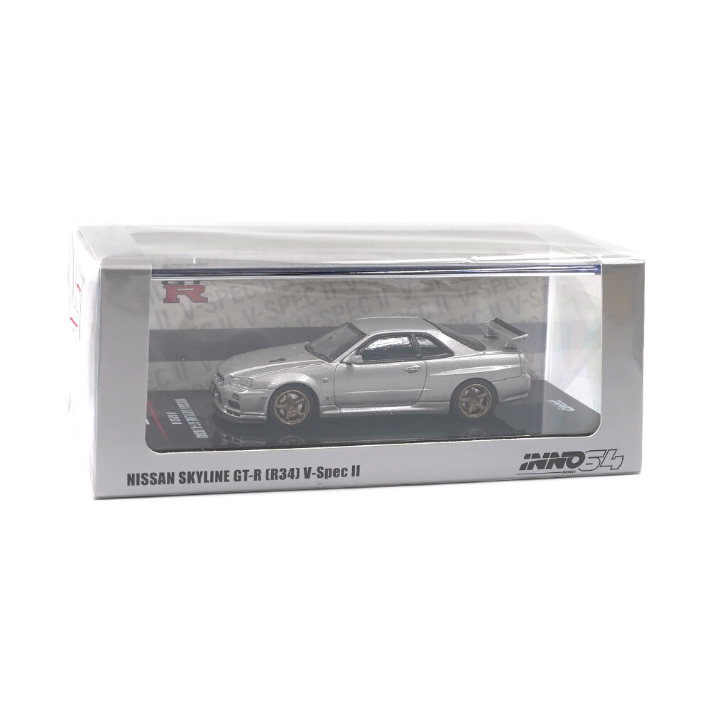 Inno 1/64 NISSAN SKYLINE GT-R (R34) V-Spec II Silver IN64-R34VS-SIL - Thumbnail