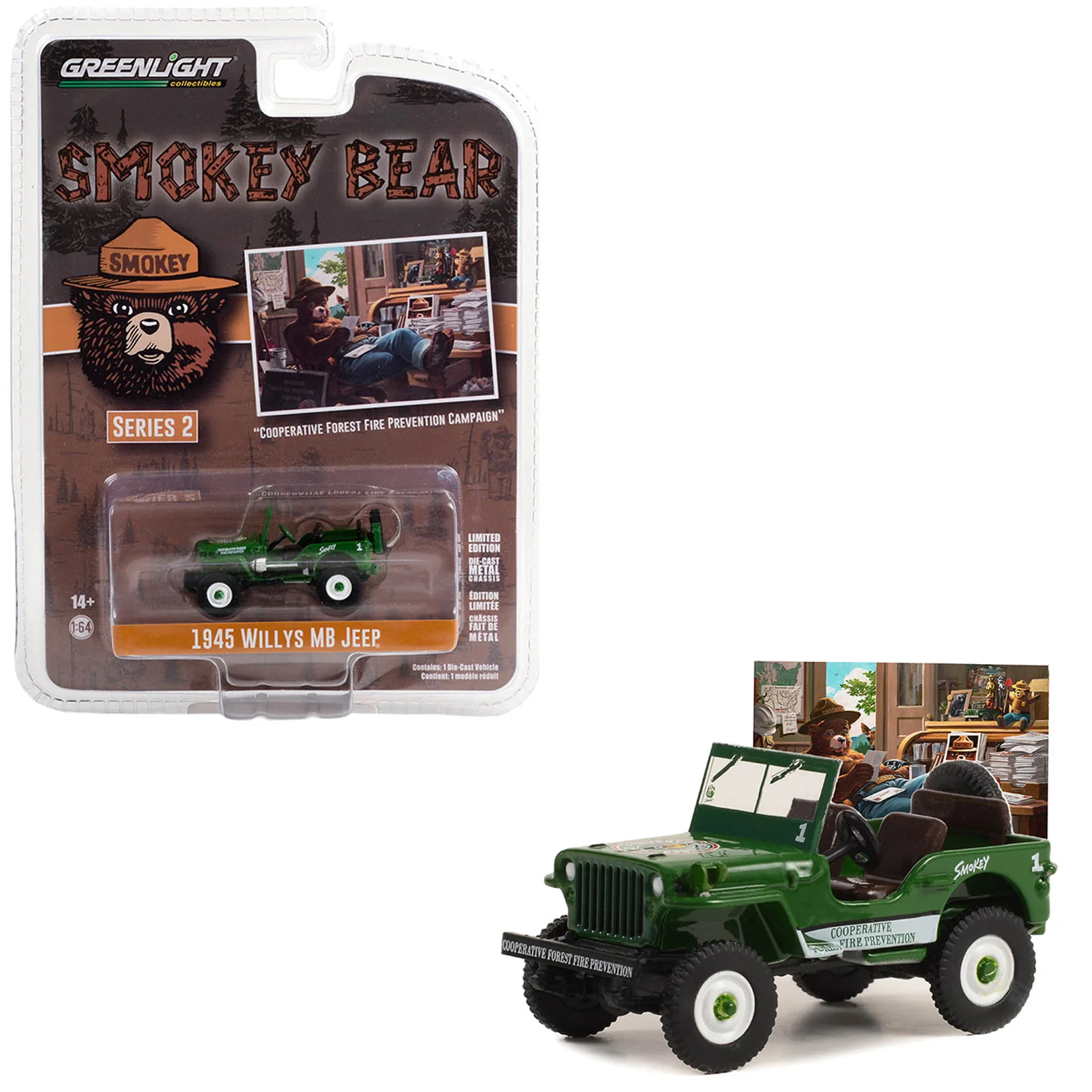 Greenlight 1:64 Smokey Bear Series 2 1945 Willys MB Jeep “Cooperative Forest Fire Prevention Campaign” 38040-A - Thumbnail