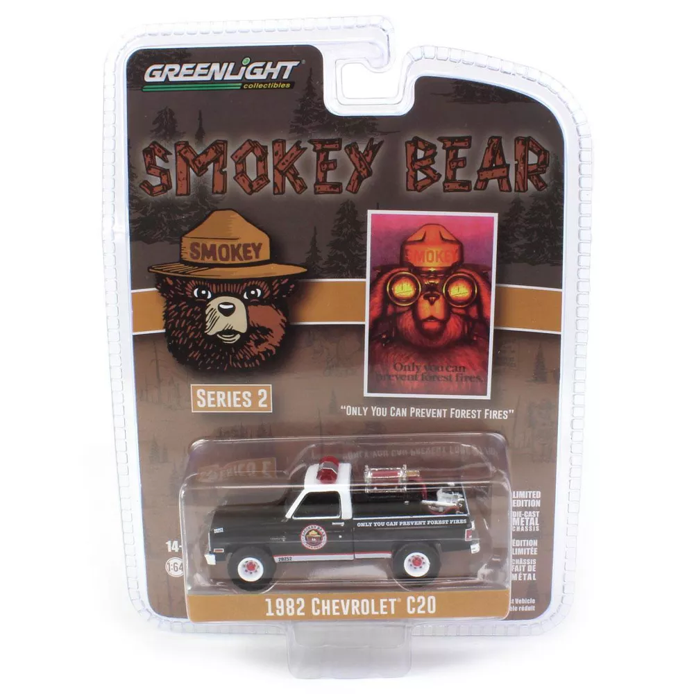 Greenlight 1:64 Smokey Bear Series 2 1982 Chevrolet C20 Custom Deluxe with Fire Equipment, Hose and Tank “Only You Can Prevent Forest Fires” 38040-C - Thumbnail