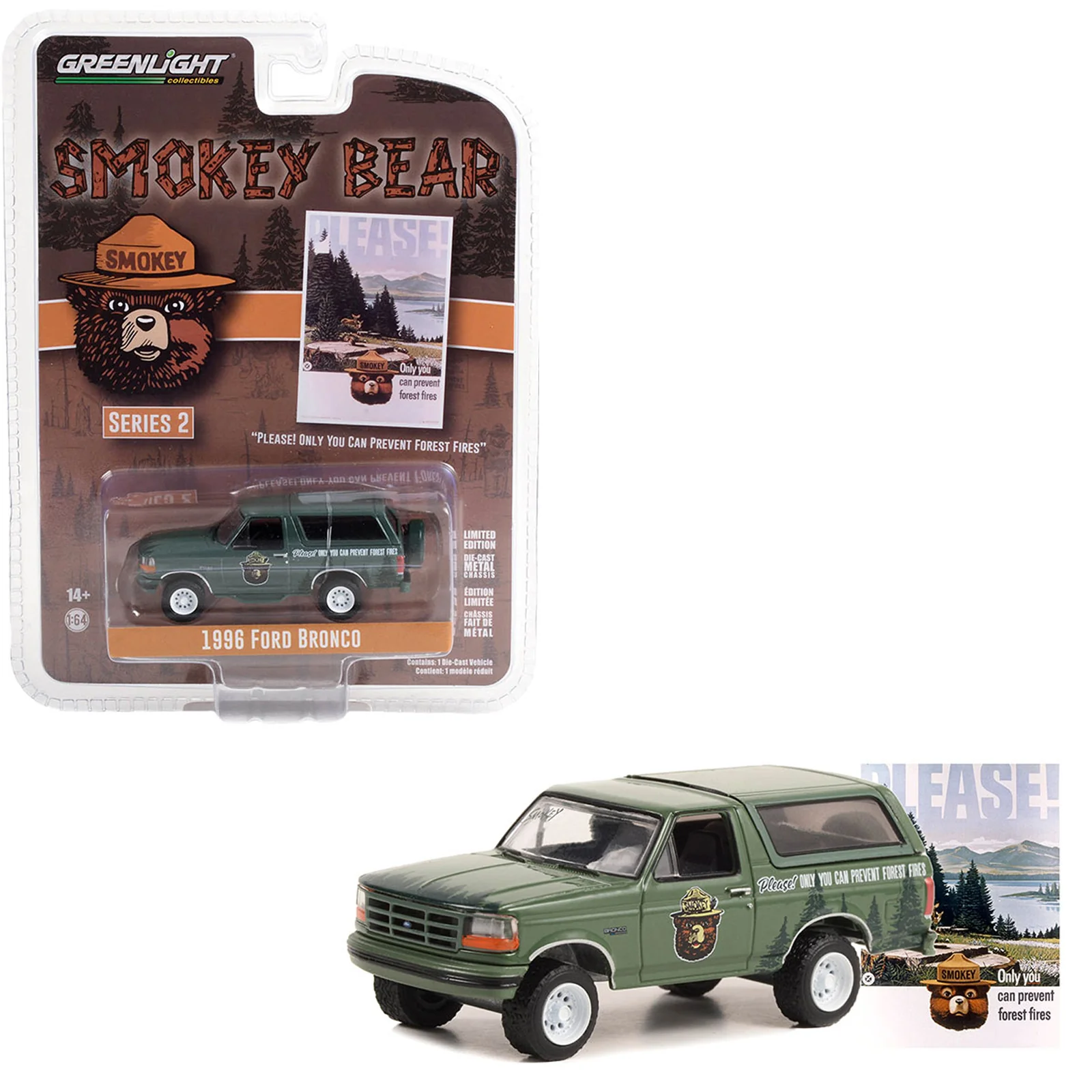 Greenlight 1:64 Smokey Bear Series 2 • 1996 Ford Bronco “Please! Only You Can Prevent Forest Fires” 38040-E - Thumbnail