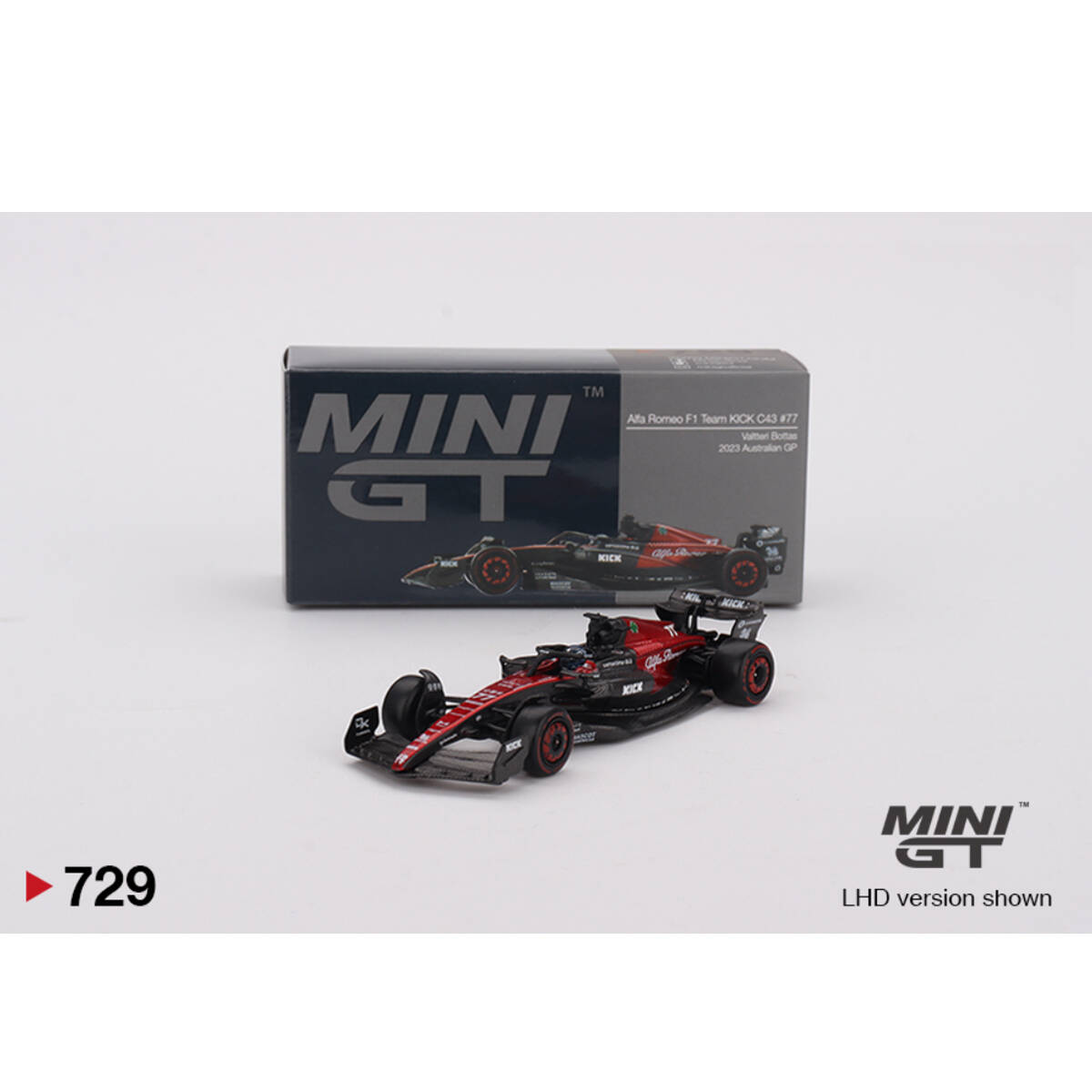 (ÖN SATIŞ) Mini GT 1/64 Alfa Romeo C43 #77 Valtteri Bottas 2023 F1 2023 Australian GP MGT00729