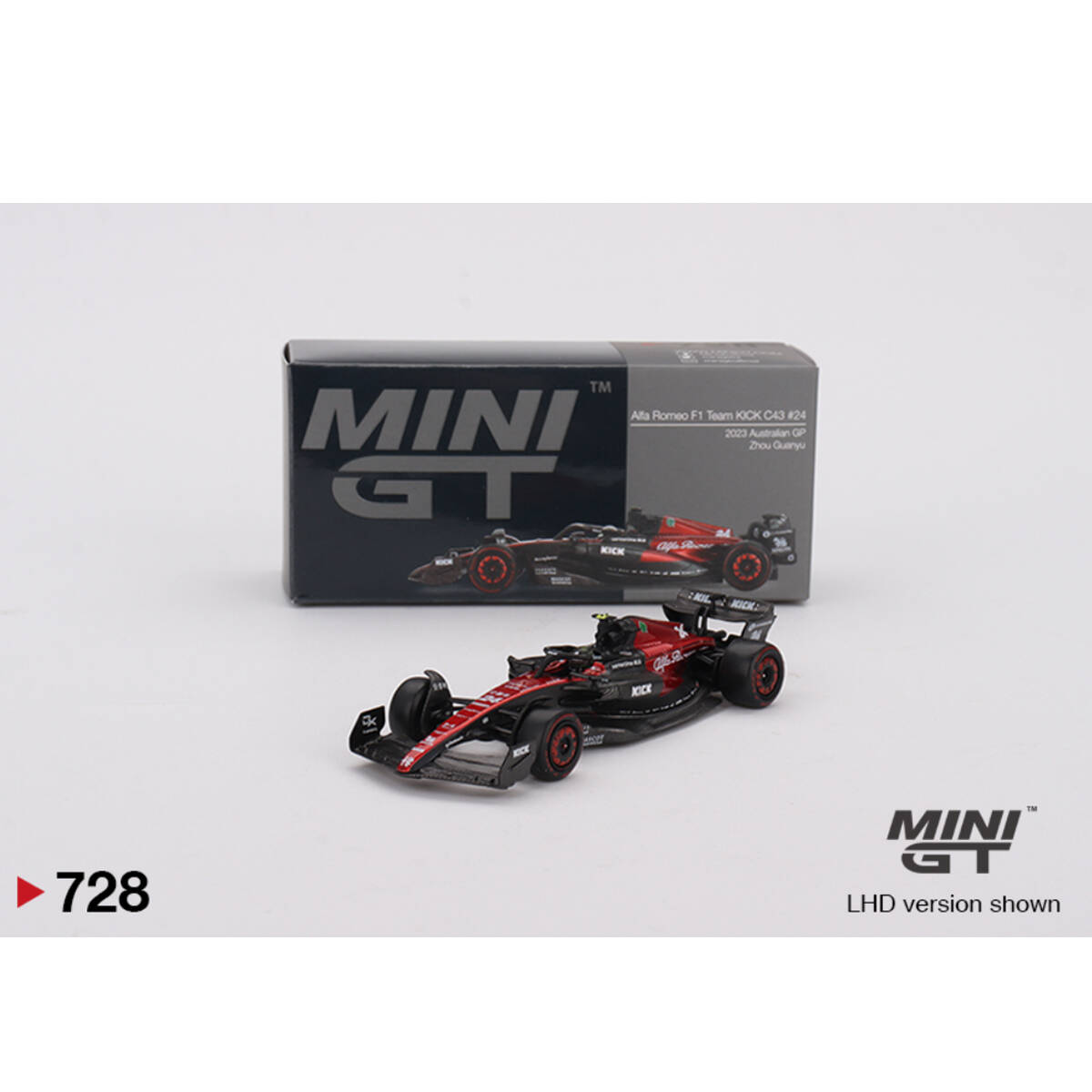 (ÖN SATIŞ) Mini GT 1/64 Alfa Romeo C43 Zhou Guanyu 2023 F1 Australian GP MGT00728