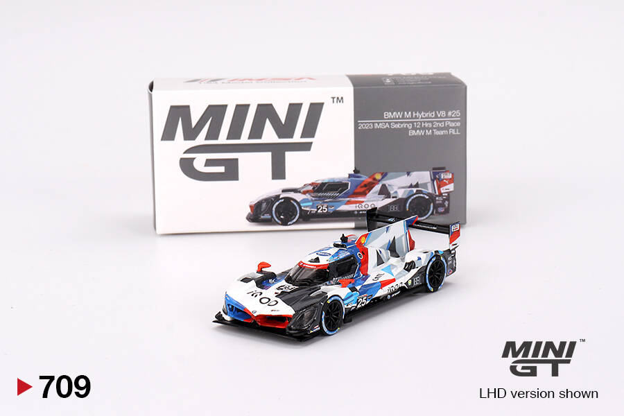 (ÖN SATIŞ) Mini GT 1/64 BMW M Hybrid V8 #25 BMW M Team RLL 2023 IMSA Sebring 12 Hrs 2nd Place MGT00709