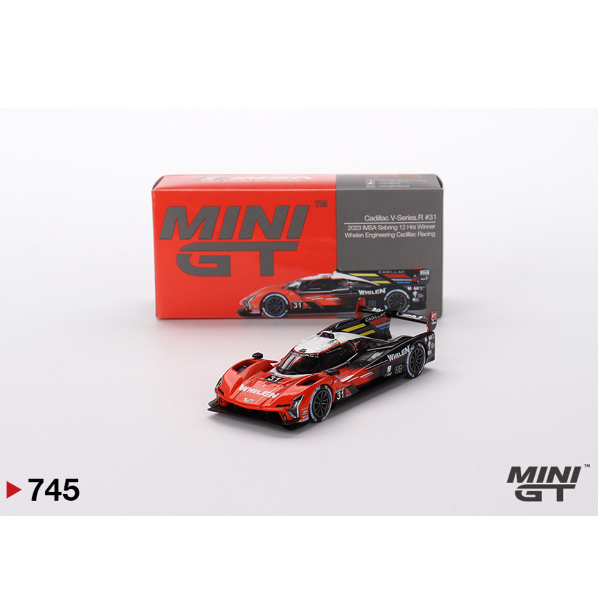 (ÖN SATIŞ) Mini GT 1/64 Cadillac V-Series.R Whelen Engineering Cadillac Racing 2023 IMSA Sebring 12 Hrs Winner MGT00745 - Thumbnail