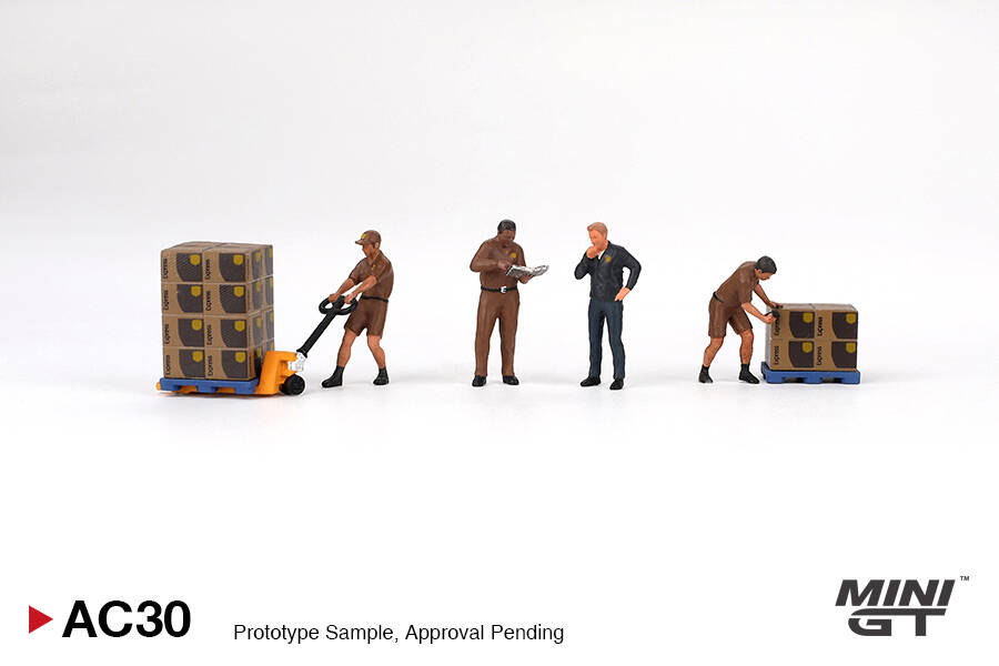 Mini GT 1/64 Figurine: UPS Driver and workers MGTAC30