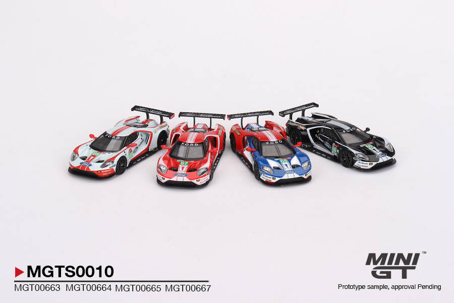 (ÖN SATIŞ) Mini GT 1/64 Ford GT LMGTE PRO 2019 24 Hrs of Le Mans Ford Chip Ganassi Team 4 Cars Set - Limited Edition 3000 MGTS0010