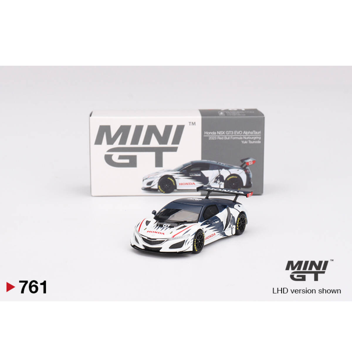 (ÖN SATIŞ) Mini GT 1/64 Honda NSX GT3 EVO AlphaTauri Yuki Tsunoda 2023 Red Bull Formula Nurburgring MGT00761