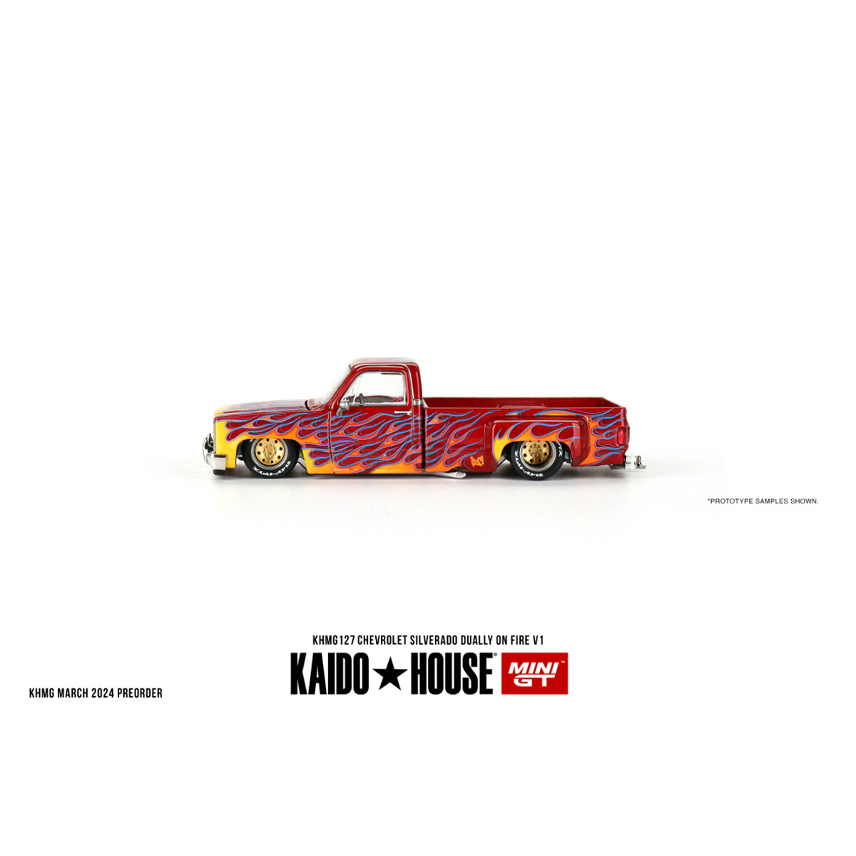 (ÖN SATIŞ) Mini GT 1/64 KaidoHouse Chevrolet Silverado Dually on Fire V1 KHMG127 - Thumbnail