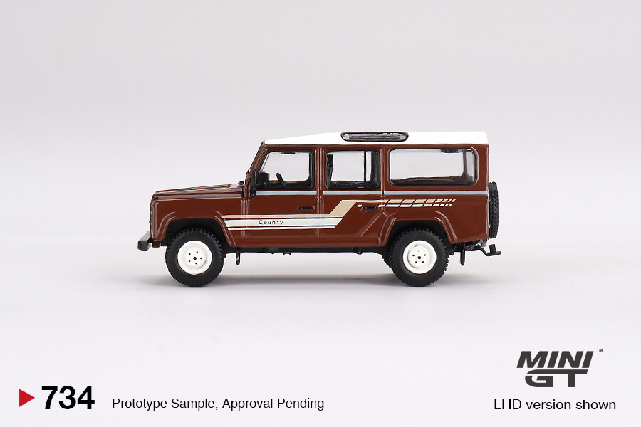 Mini GT 1/64 Land Rover Defender 110 1985 County Station Wagon Russet Brown MGT00734 - Thumbnail