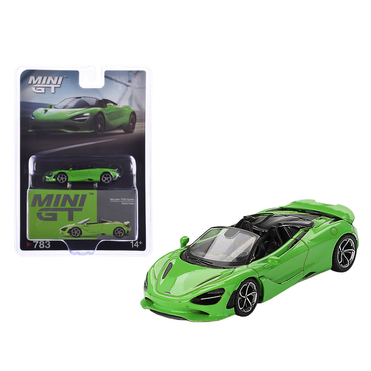 Mini GT 1/64 McLaren 750S Spider Mantis Green - Blister Paket MGT00783-BL - Thumbnail