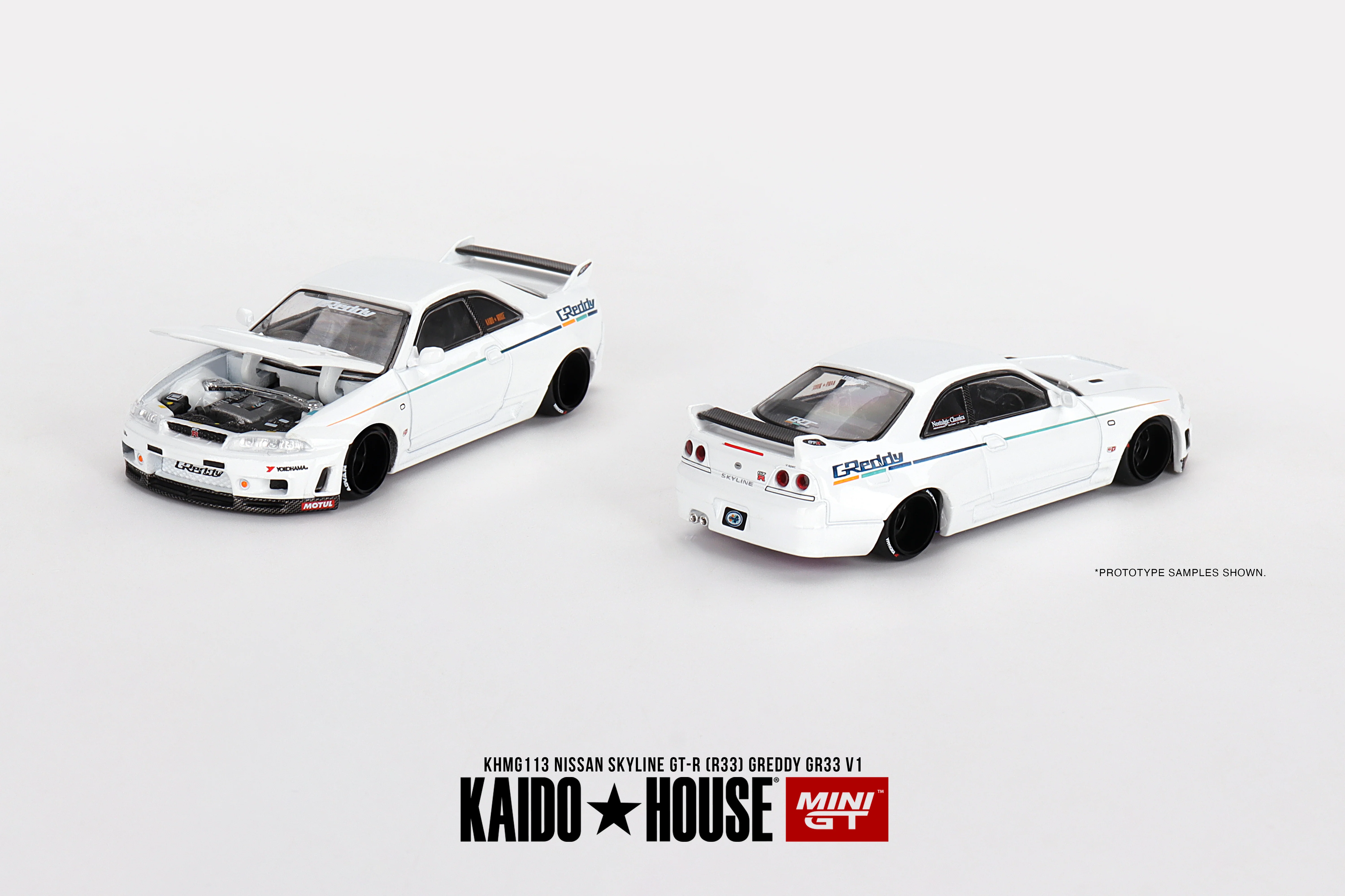 Mini GT 1/64 Nissan Skyline GT-R (R33) Greddy GR33 V1 KHMG113 - Thumbnail