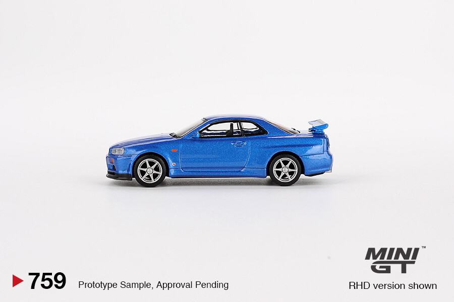 Mini GT 1/64 Nissan Skyline GT-R (R34) V-Spec Bayside Blue MGT00759 - Thumbnail