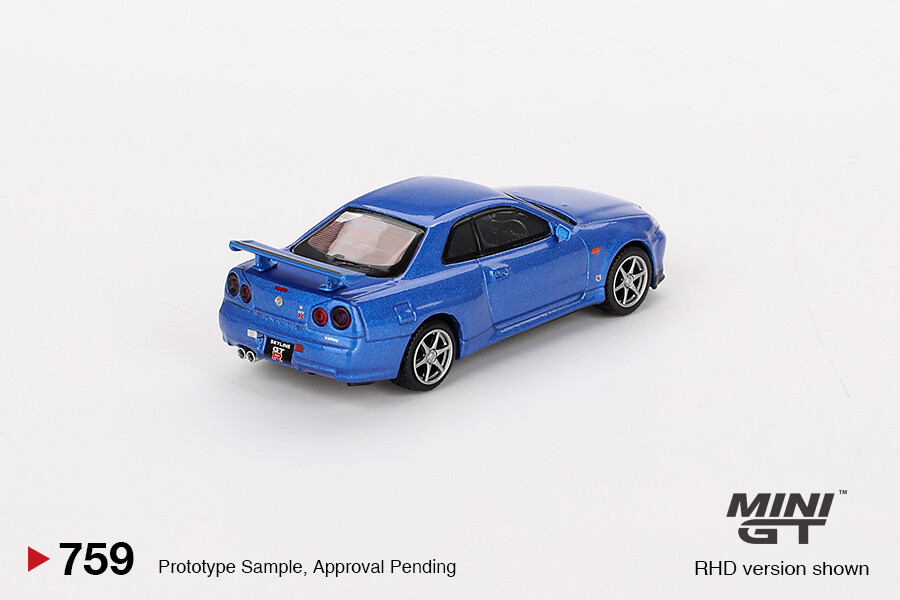 Mini GT 1/64 Nissan Skyline GT-R (R34) V-Spec Bayside Blue MGT00759 - Thumbnail