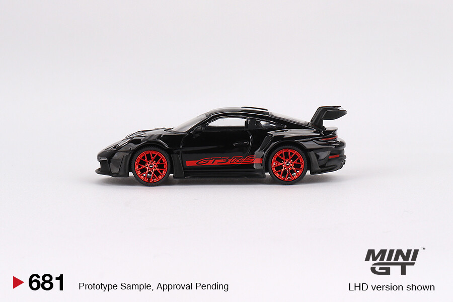 Mini GT 1/64 Porsche 911 (992) GT3 RS Black with Pyro Red MGT00681 - Thumbnail