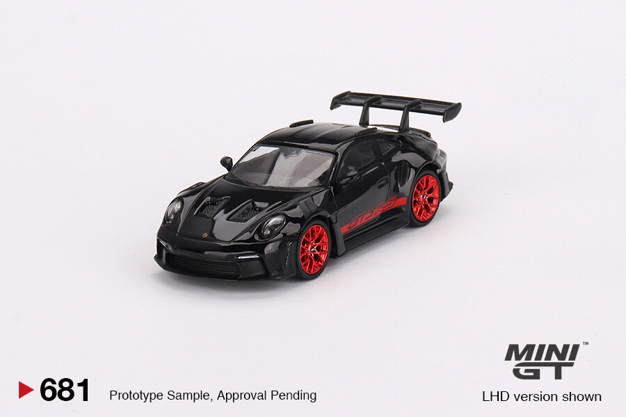 Mini GT 1/64 Porsche 911 (992) GT3 RS Black with Pyro Red MGT00681 - Thumbnail