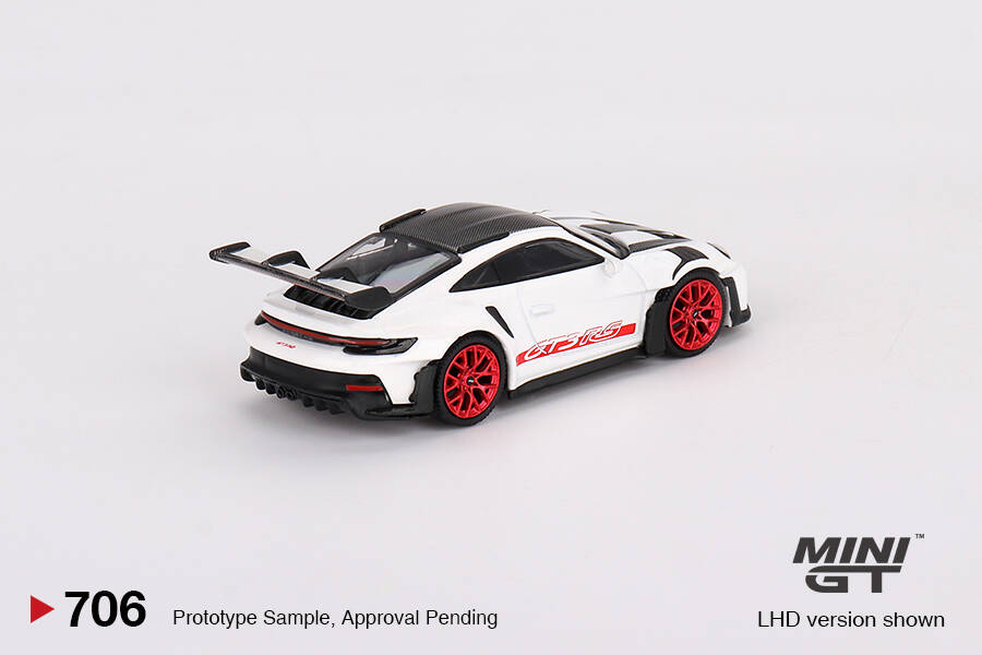 (ÖN SATIŞ) Mini GT 1/64 Porsche 911 (992) GT3 RS Weissach Package White with Pyro Red MGT00706