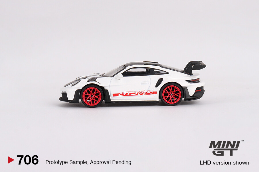 (ÖN SATIŞ) Mini GT 1/64 Porsche 911 (992) GT3 RS Weissach Package White with Pyro Red MGT00706 - Thumbnail