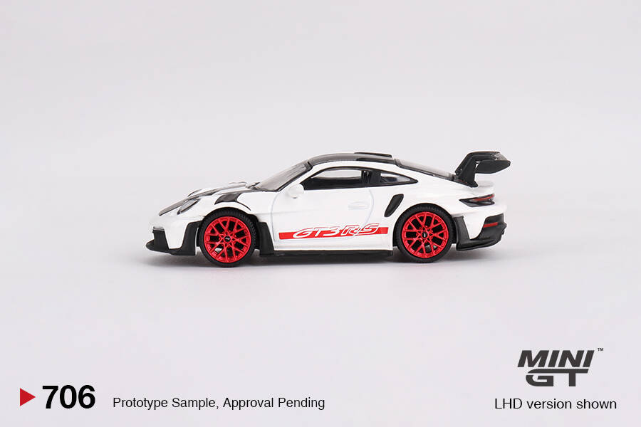 (ÖN SATIŞ) Mini GT 1/64 Porsche 911 (992) GT3 RS Weissach Package White with Pyro Red MGT00706