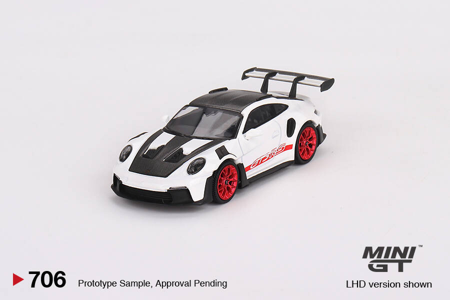 (ÖN SATIŞ) Mini GT 1/64 Porsche 911 (992) GT3 RS Weissach Package White with Pyro Red MGT00706