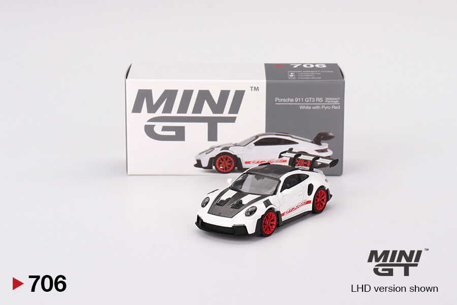 (ÖN SATIŞ) Mini GT 1/64 Porsche 911 (992) GT3 RS Weissach Package White with Pyro Red MGT00706 - Thumbnail