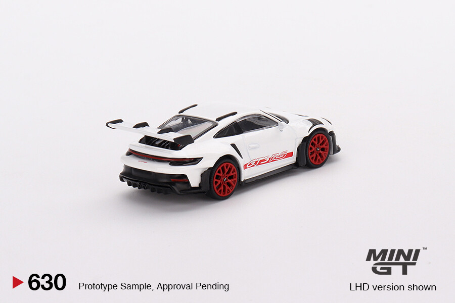 Mini GT 1/64 Porsche 911 (992) GT3 RS White with Pyro Red Accent Package MGT00630 - Thumbnail