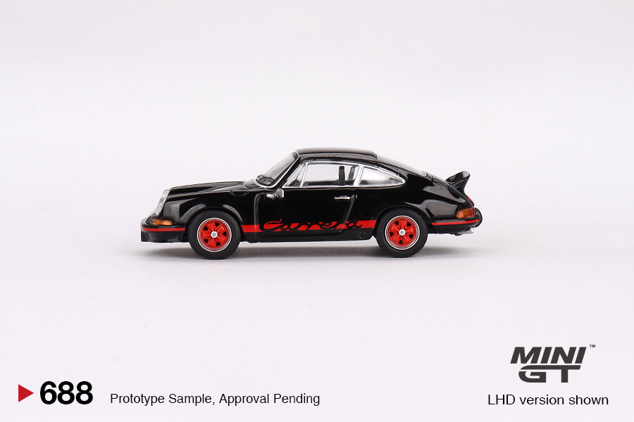 Mini GT 1/64 Porsche 911 Carrera RS 2.7 Black with Red Livery MGT00688 - Thumbnail