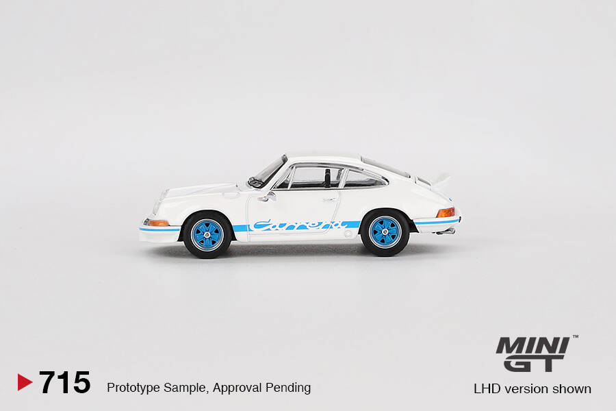 Mini GT 1/64 Porsche 911 Carrera RS 2.7 Grand Prix White with Blue Livery MGT00715