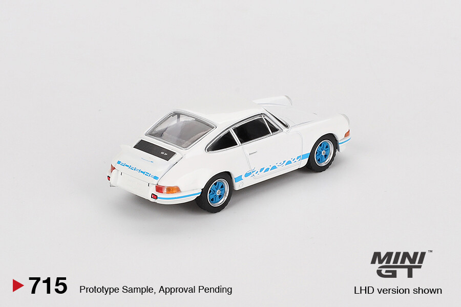 Mini GT 1/64 Porsche 911 Carrera RS 2.7 Grand Prix White with Blue Livery MGT00715 - Thumbnail