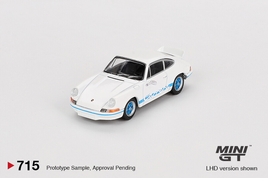 Mini GT 1/64 Porsche 911 Carrera RS 2.7 Grand Prix White with Blue Livery MGT00715 - Thumbnail