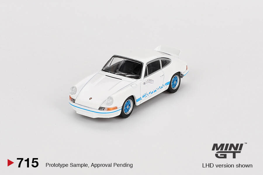 Mini GT 1/64 Porsche 911 Carrera RS 2.7 Grand Prix White with Blue Livery MGT00715