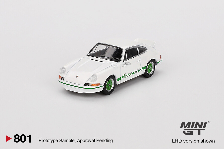 (ÖN SATIŞ) Mini GT 1/64 Porsche 911 Carrera RS 2.7 Grand Prix White with Green Livery - Blister Paket MGT00801-BL - Thumbnail