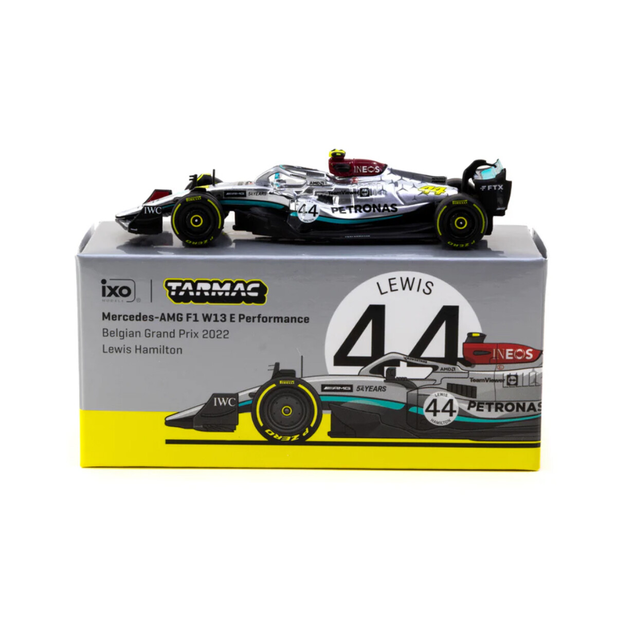 Tarmac Works 1/64 Mercedes-AMG F1 W13 E Performance Belgian Grand Prix 2022 Lewis Hamilton #44 - GLOBAL64 T64G-F044-LH3 - Thumbnail