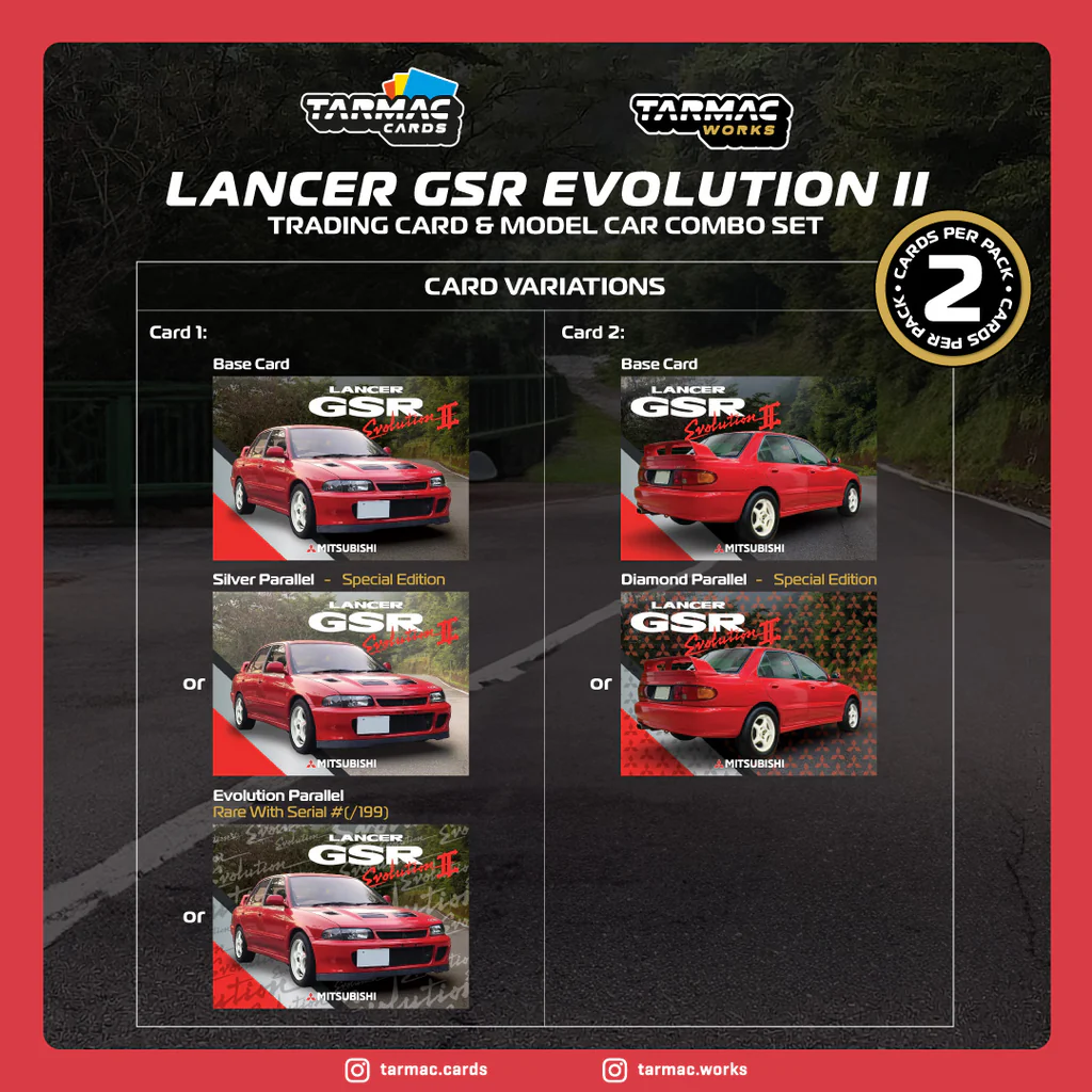 Tarmac Works 1/64 Mitsubishi Lancer GSR Evolution II Red with Tarmac Cards - GLOBAL64 T64G-049-RE - Thumbnail