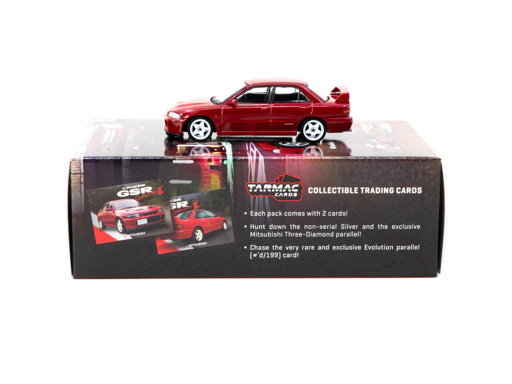 Tarmac Works 1/64 Mitsubishi Lancer GSR Evolution II Red with Tarmac Cards - GLOBAL64 T64G-049-RE - Thumbnail