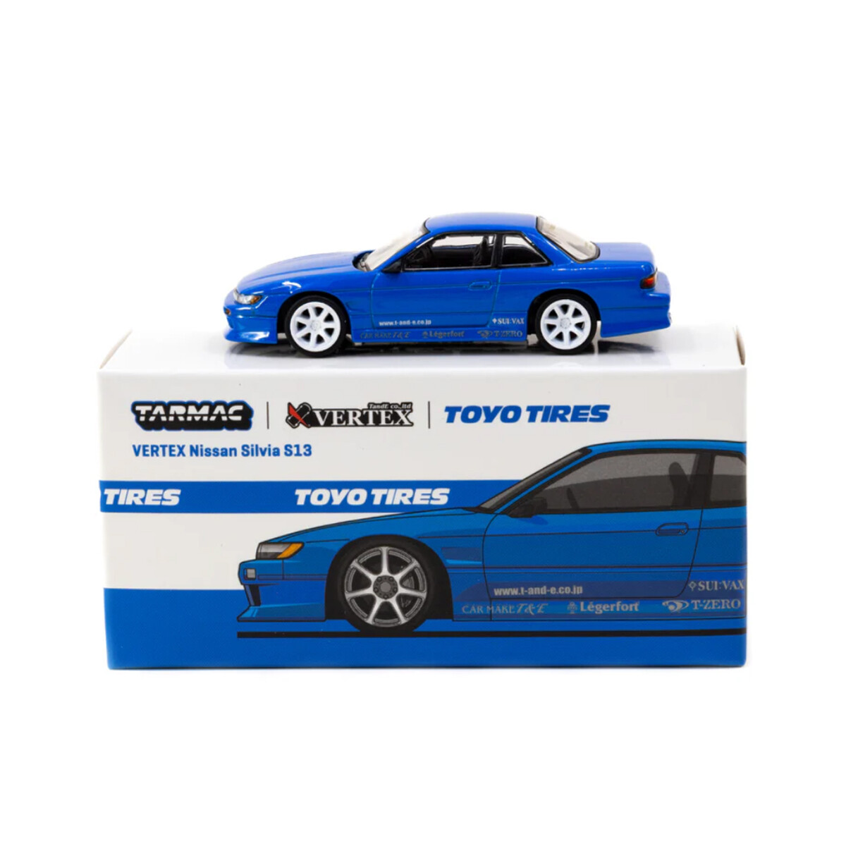 Tarmac Works 1/64 VERTEX Nissan Silvia S13 Blue Metallic TOYO TIRES - GLOBAL64 T64G-025-BL - Thumbnail