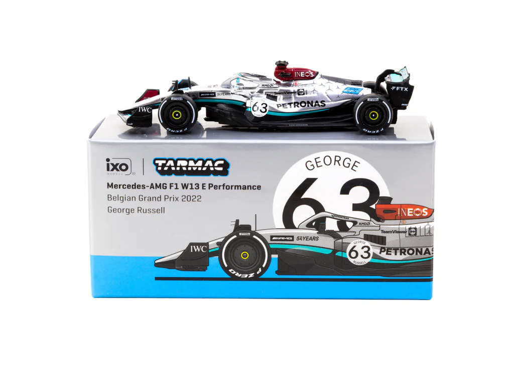 Tarmac Works X iXO Models 1/64 Mercedes-AMG F1 W13 E Performance Belgian Grand Prix 2022 George Russell #63 - GLOBAL64 - Thumbnail